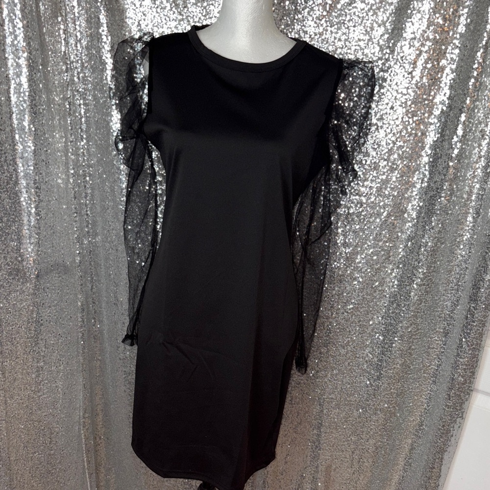 Elegant Black Dress with Sheer Sleeves